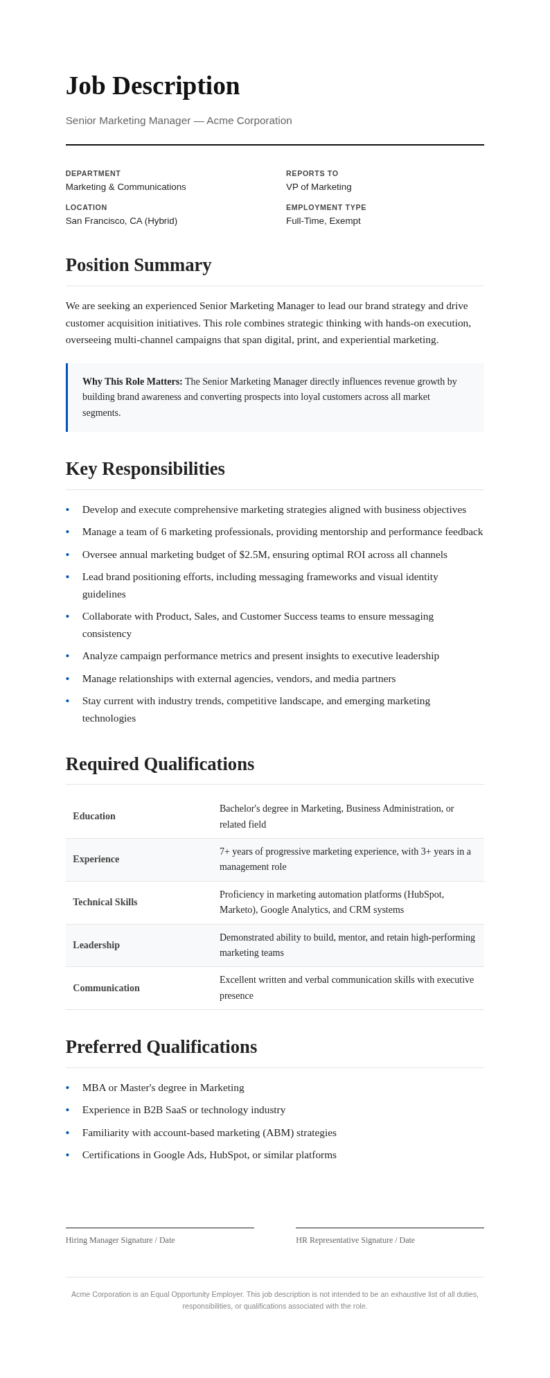 Classic professional job description
